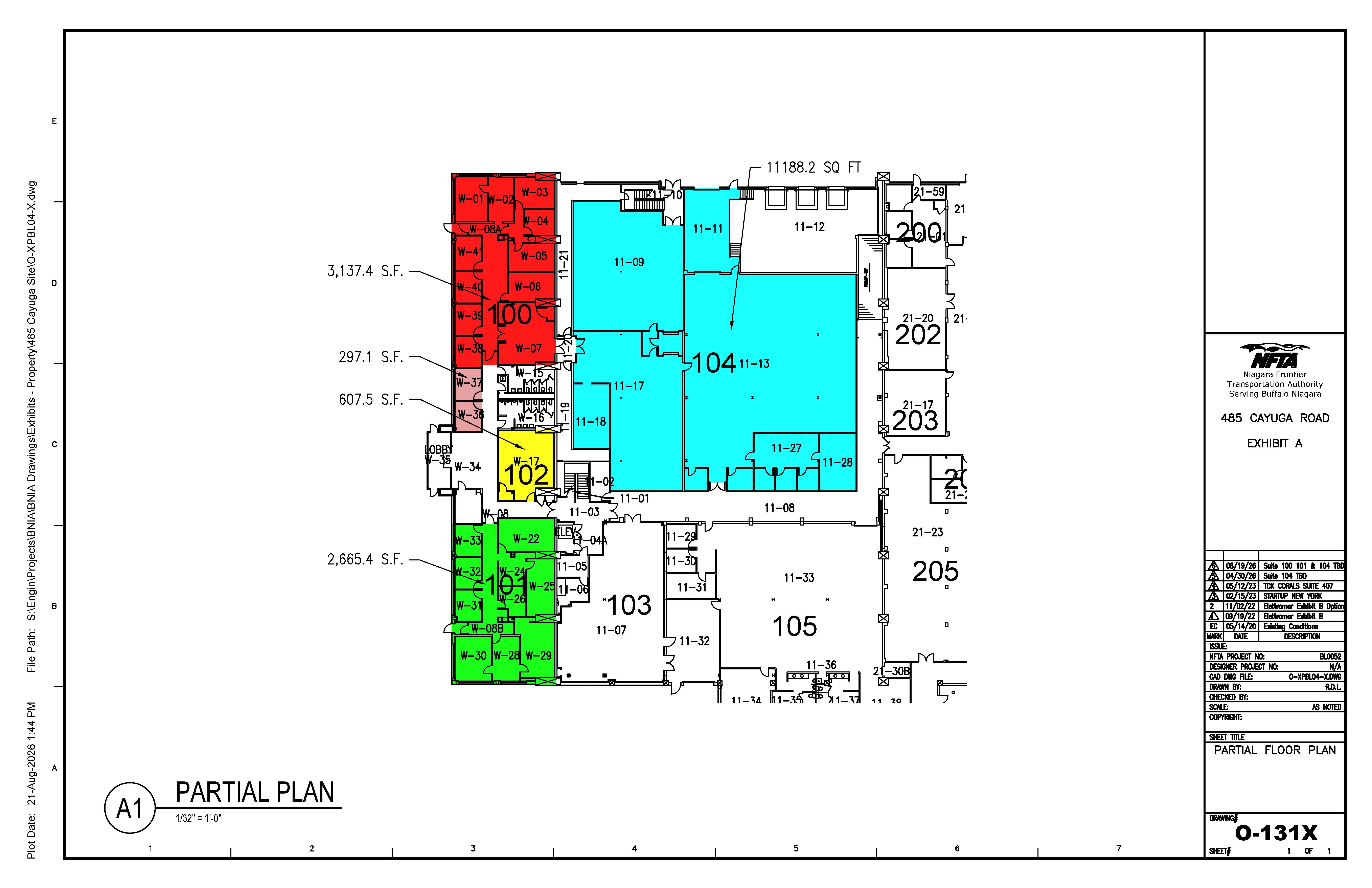 Color coded interior site plan depicting location and square footage of available space