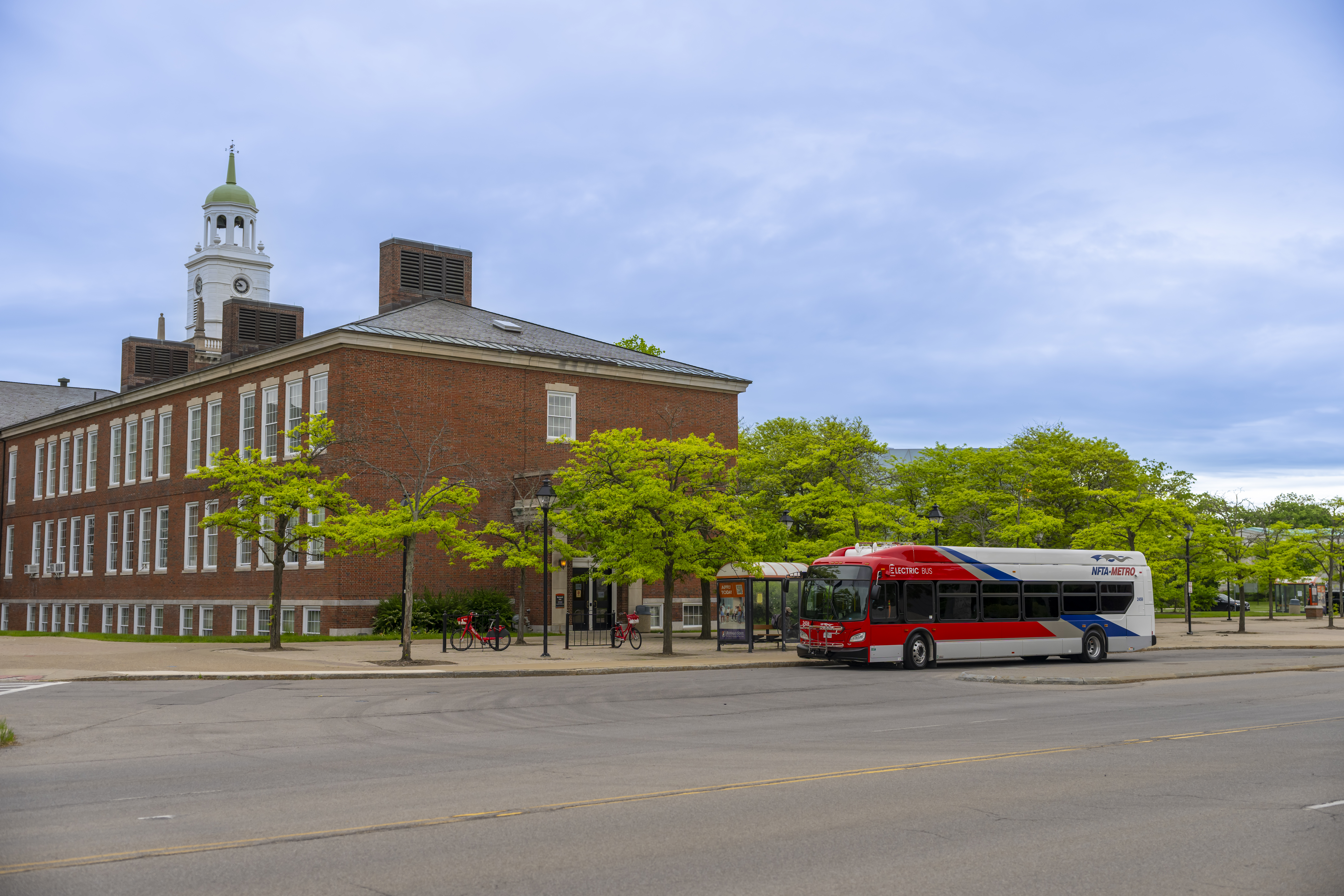 Electric bus at a bus stop