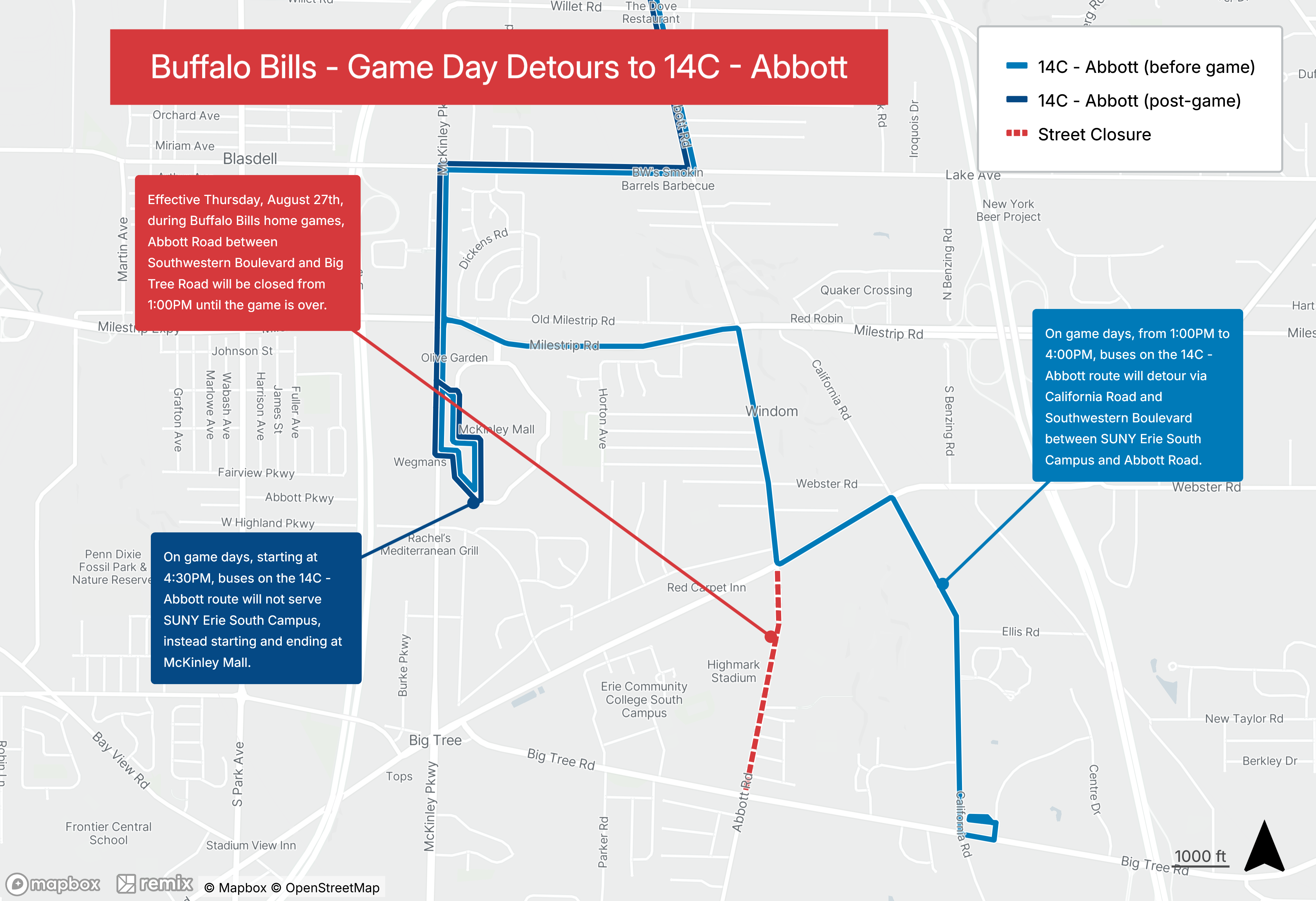 Buffalo Bills Game Day Reroute Map