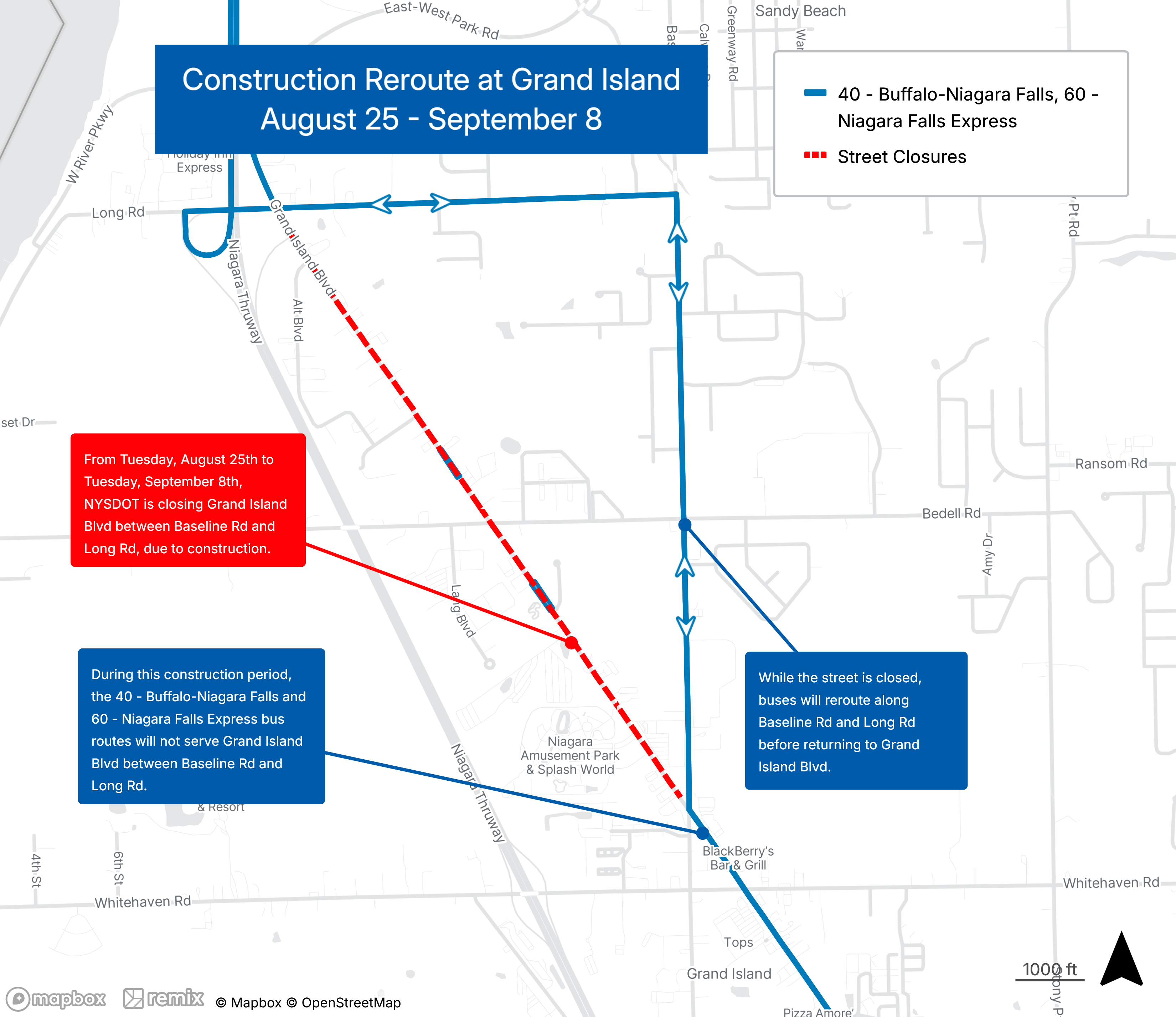 Construction on Grand Island Boulevard Reroute Map