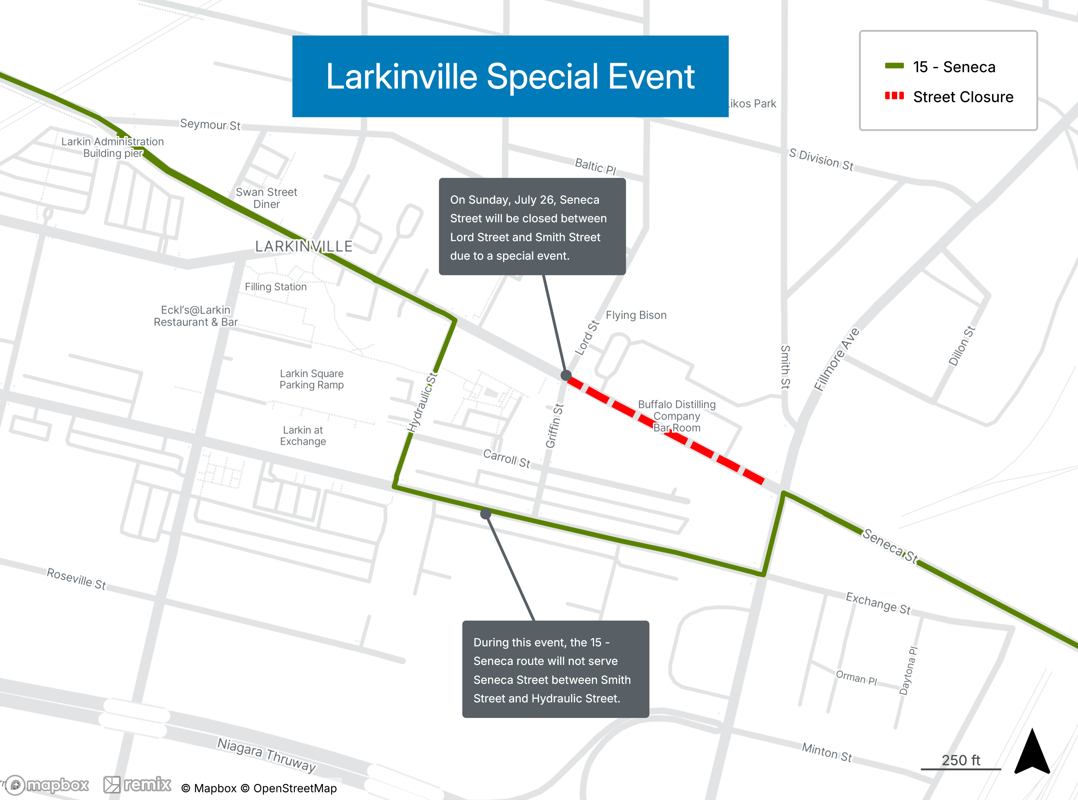 Larkinville Special Event Reroute Map